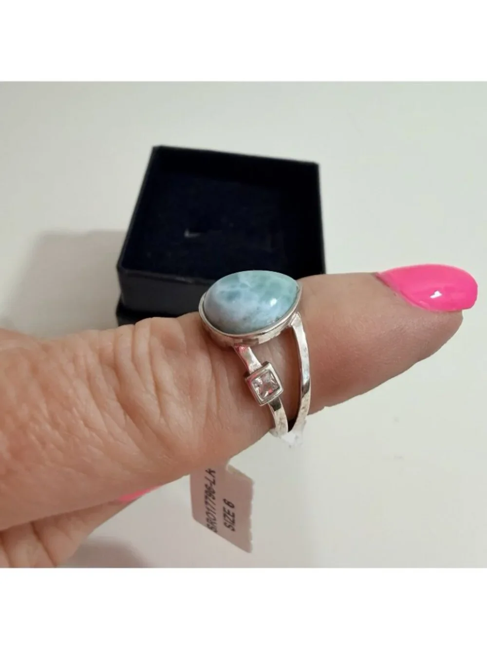 Larimar Gemstone On Sterling Silver Ring Size 6